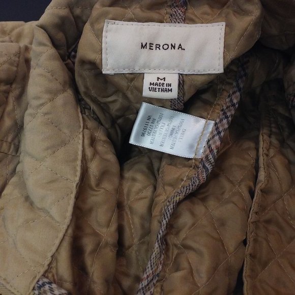 Y2K Merona Diamond Quilted Moto Jacket Women's -M Pockets Full Zip Buckles Tan - Picture 9 of 12